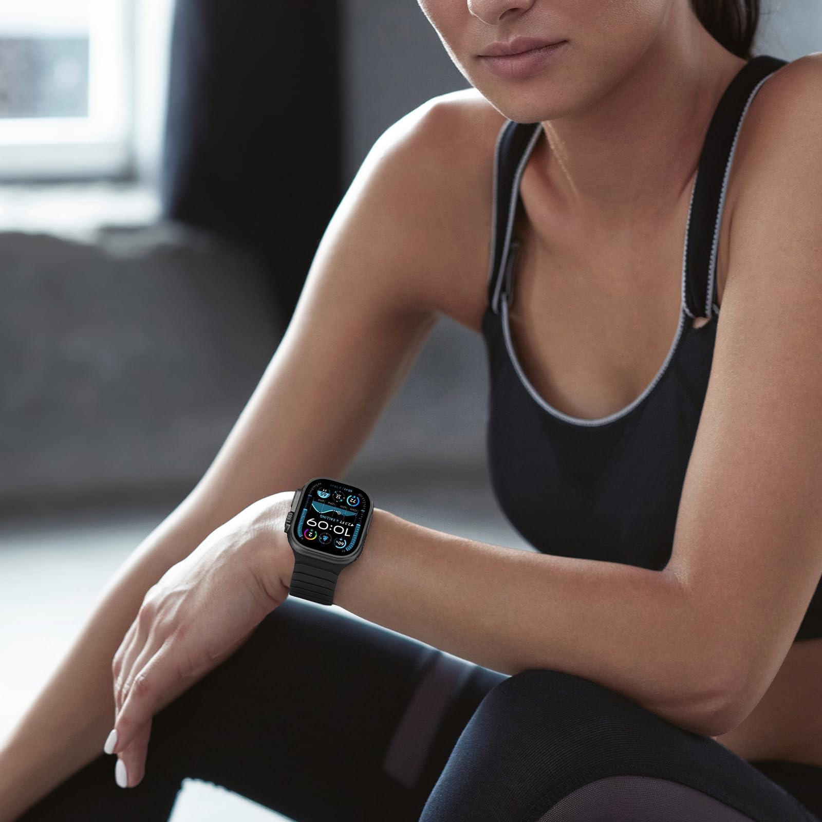 Bracelet Magnétique en Silicone Souple Compatible avec Apple Watch 49mm 46mm 45mm 44mm 42mm, Bande Sport conception pour Ultra 3 2 1 SE Series 11 10 9 8 7 6 5 4 3, Noir
