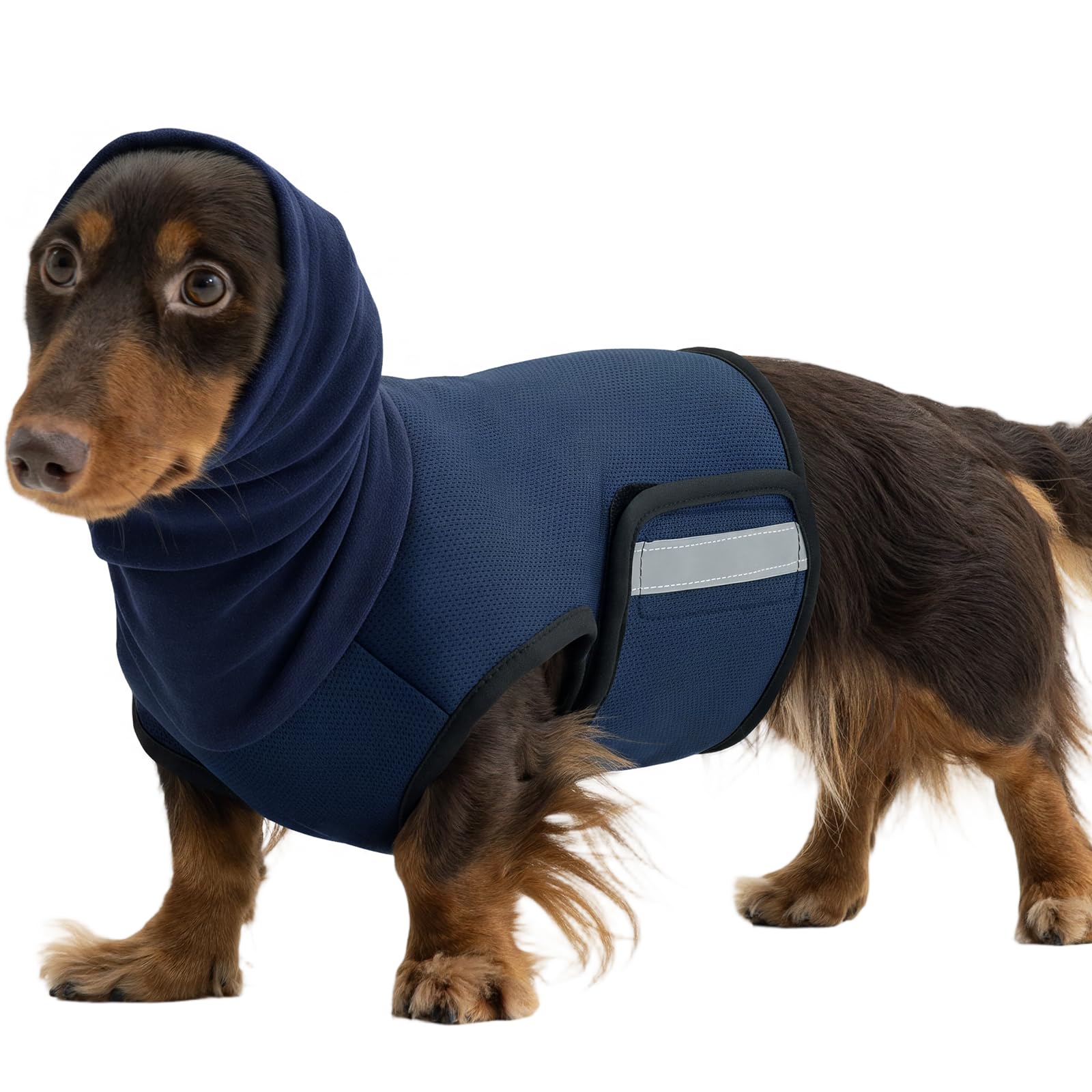 Kuoser Dog Anxiety Jacket with Hood, Turtleneck Calming Vest Ear Cover, M