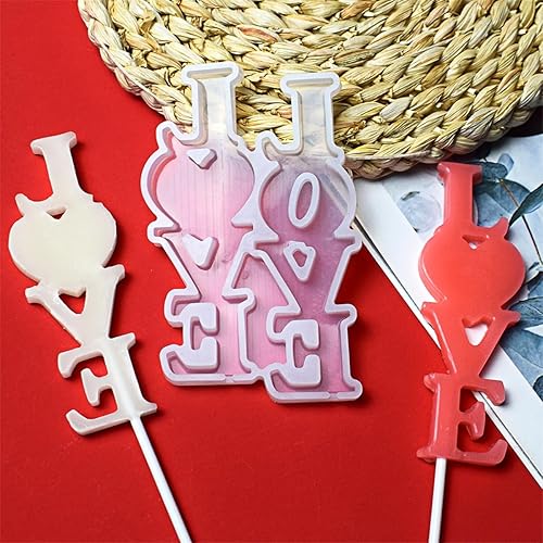mostsom Moldes de silicona Love para piruletas de chocolate y dulces, molde para fondant de azúcar, paletas, galletas, utensilios para hornear, sin