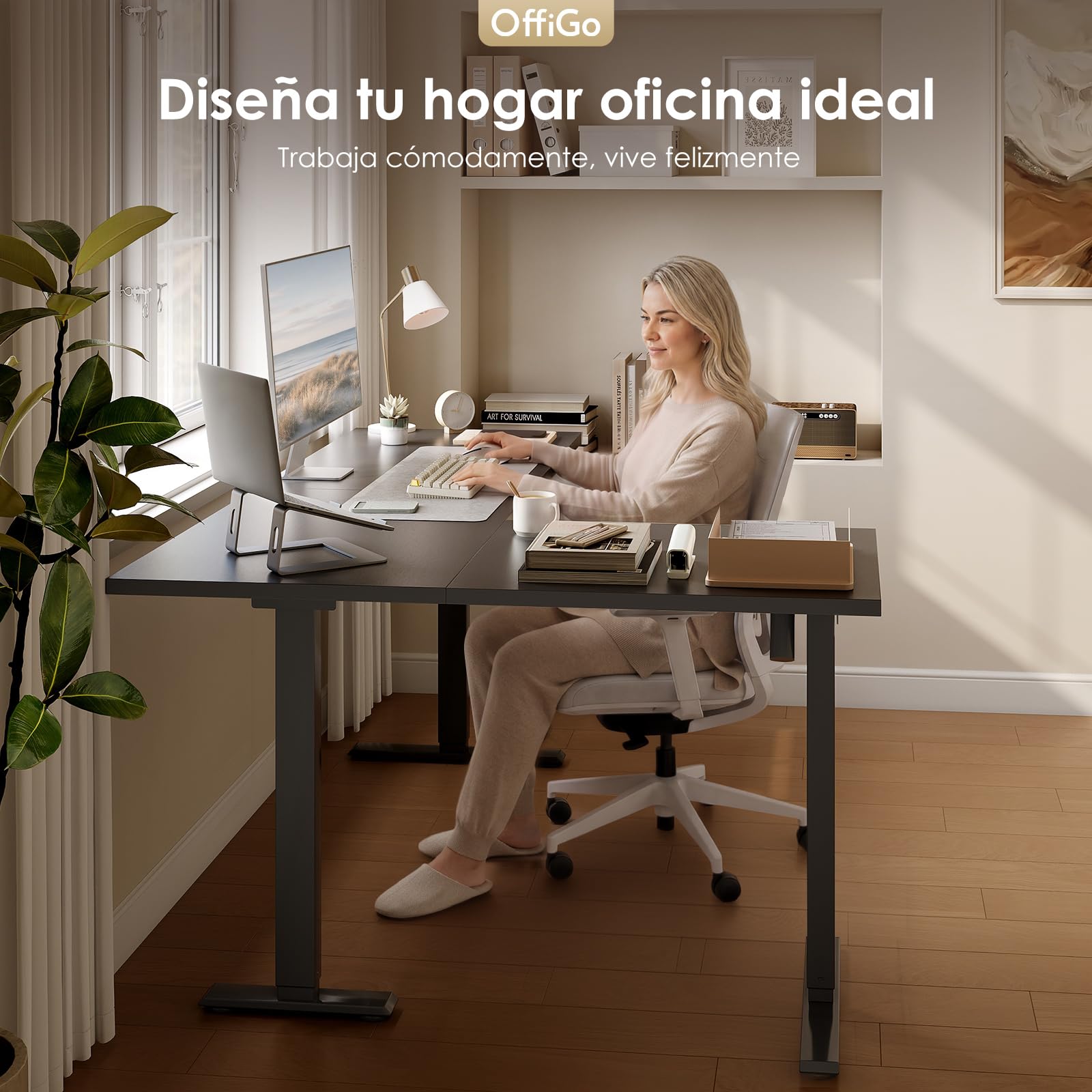 OffiGo Esquinero Escritorio Elevable, Mesa Escritorio 160 x 120 cm, Nero