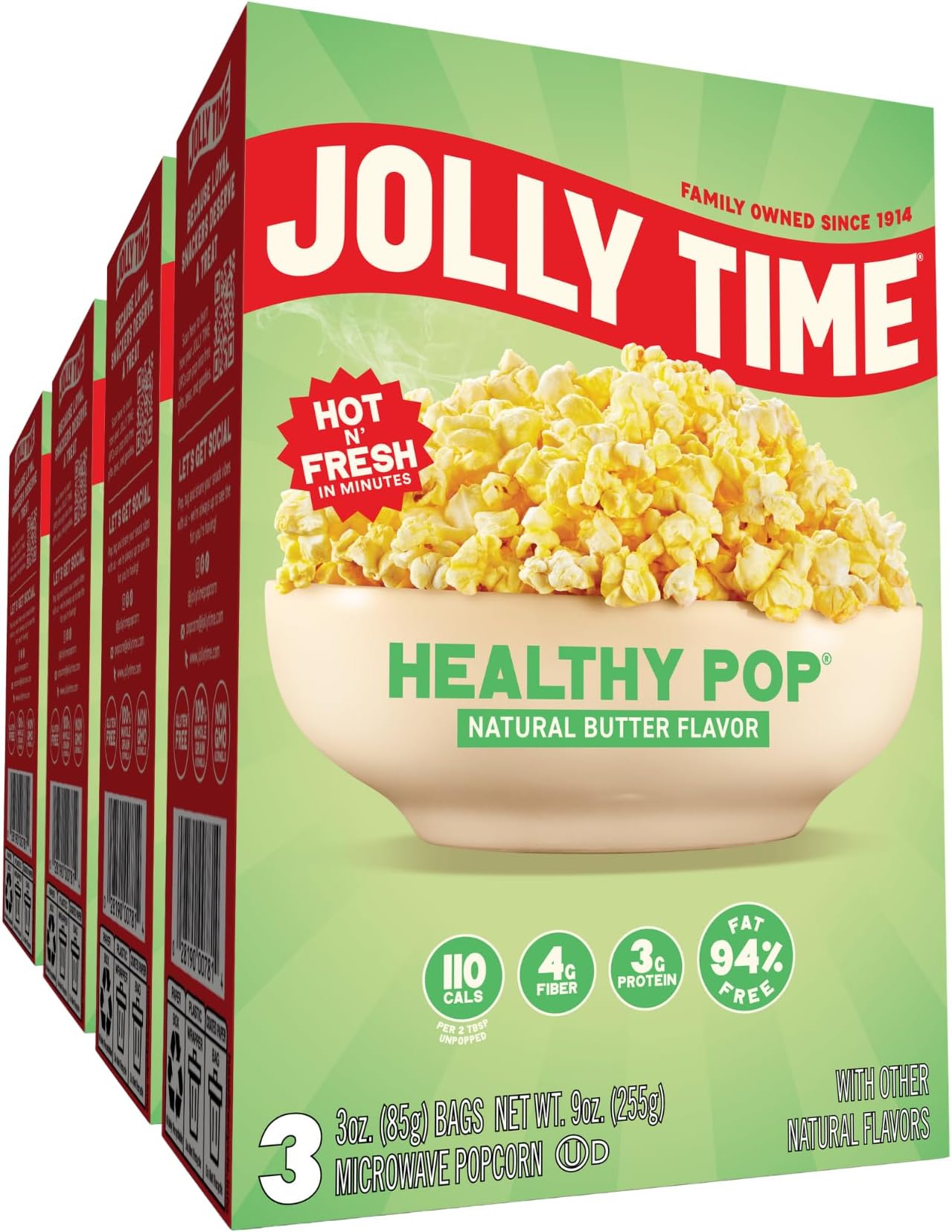 Healthy Pop Buttery Microwave Popcorn, Low Fat Gluten Free Non-GMO, 3oz Sharing Bag, 3 Bags Per Carton (Healthy Pop - Butter & Sea Salt, 3 Ounce (Pack of 12))