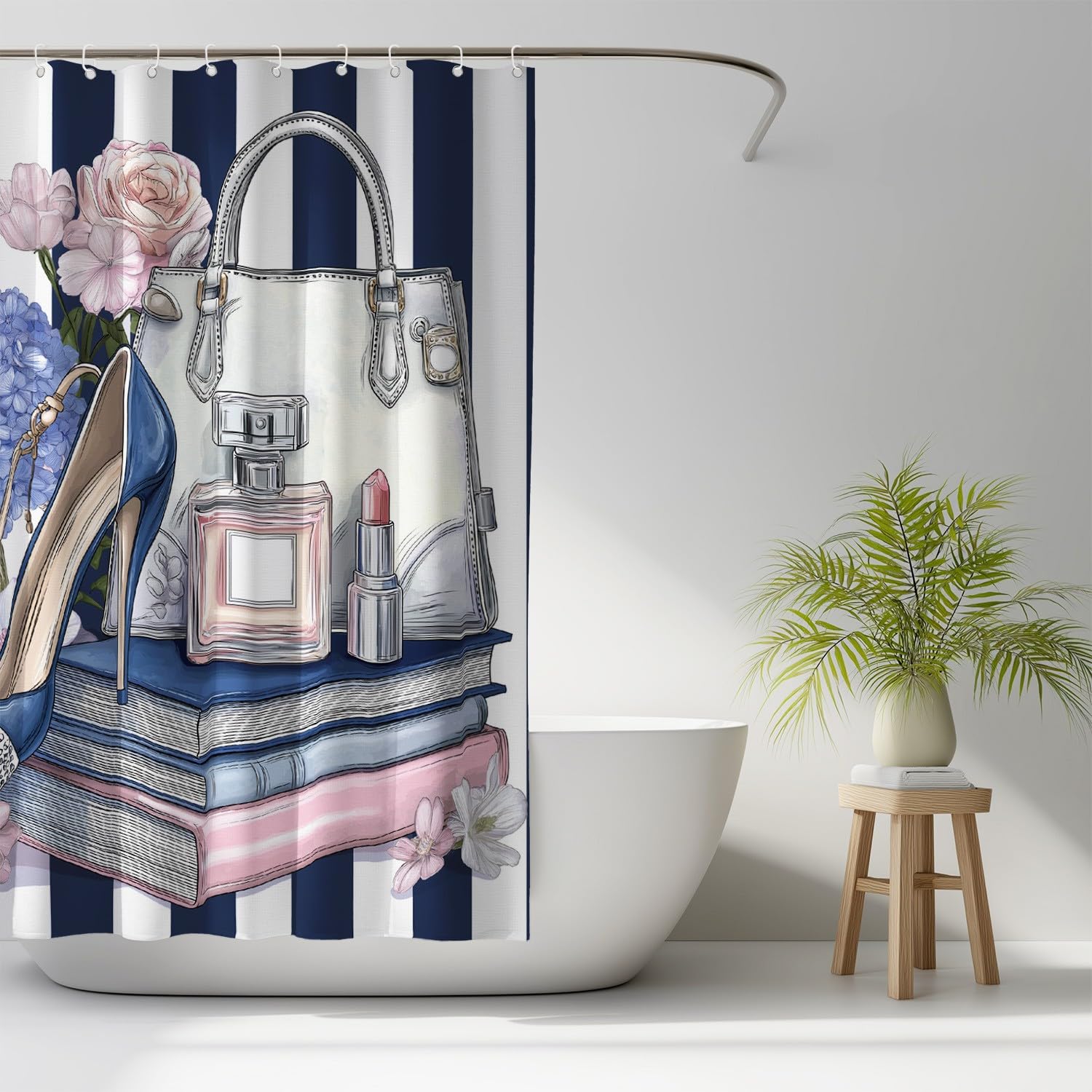 Zasłona prysznicowa 180 x 200 cm, zasłona prysznicowa Anime Kreskówka Perfumy w paski, kolorowa zasłona prysznicowa poliestrowa wodoodporna zasłona wannowa z haczykami do prysznica
