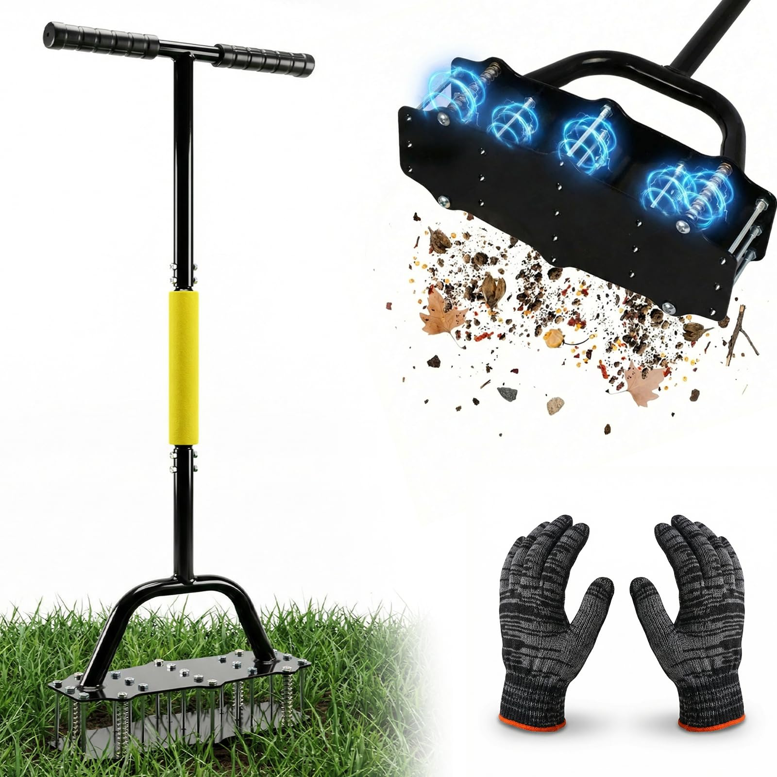Otopone 17 Spike Pre Assembled Lawn Aerator, Manual Grass Aerator, Metal Garden Tool for Small Yards, Grass Lawns and Home Gardens
