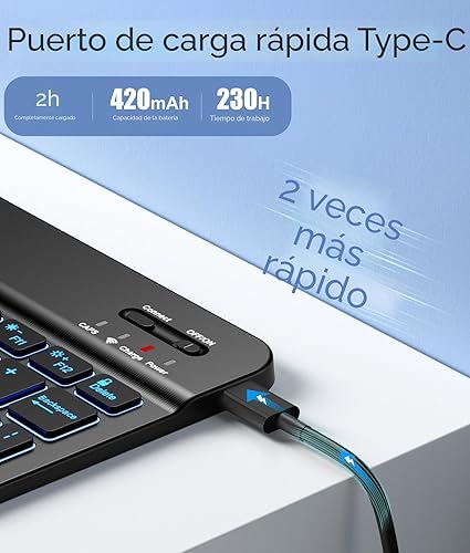 Miniatura 3 de Hamile Funda para iPad de 11 y 10 generación con teclado, 7 colores retroiluminados, inalámbrico, desmontable, con soporte para lápiz, para iPad de