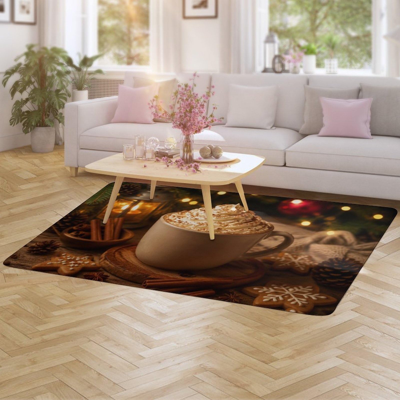 Festive Hot Chocolate with Gingerbread Cookie Tapis 150 x 100 cm