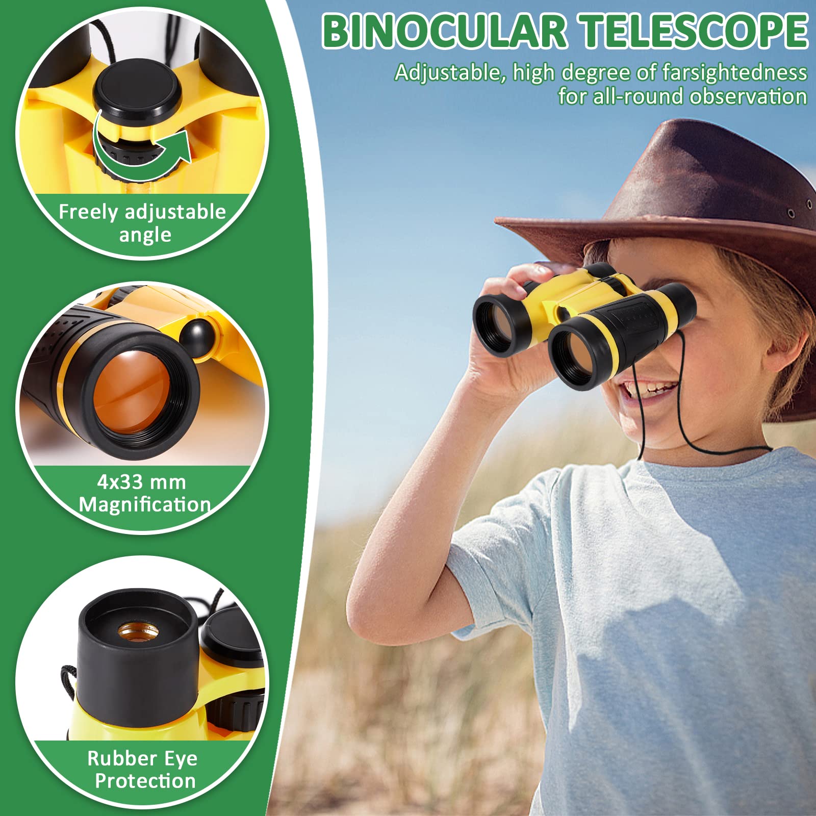 Set di Giocattoli da Esploratore Esterno, binocolo per Bambini 27 Pezzi Set da Esploratore per Bambini avventuriero,Giocattoli da Regalo incl pinzette, Bussola, Fischio, Lente d'Ingrandimento