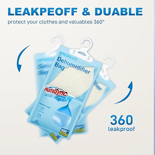 Miniatura 5 de Deshumidificadores, absorbentes de humedad, paquete de 5, bolsas colgantes absorbentes de humedad para tu baño, armario, cocina, azul