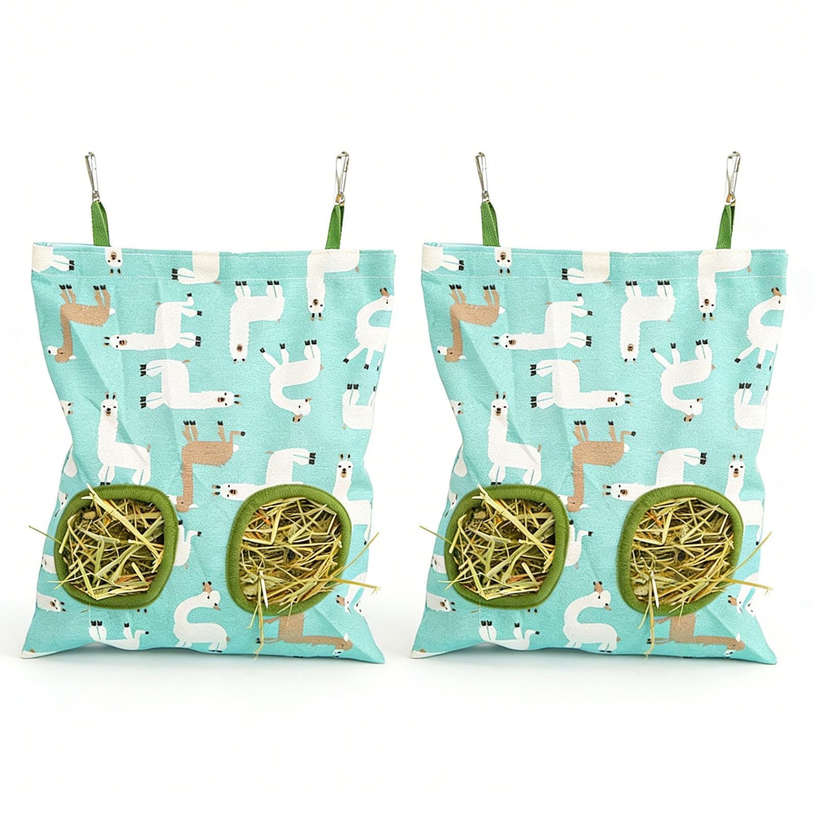 FWORUAIS 2 Hay Bag for Rabbits 2-Hole Hanging Hay Feeder Guinea Pig Hay Bags, Hay Feeder for Rabbits Chinchillas Hamsters Small Pets and Animals