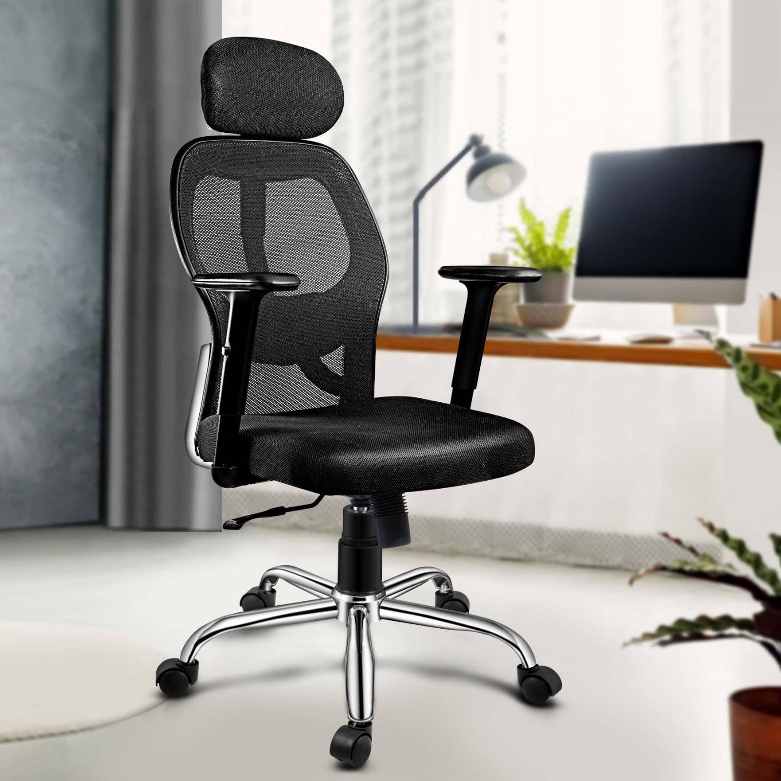 Oakcraft Matrix Ergonomic Mesh Chair with Height Adjustable Handrest and Single Position-Tilt Lock Mechanism,Black