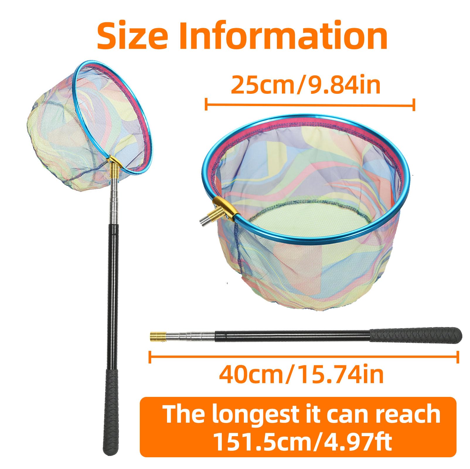 Red Mariposas Telescópica, Cazamariposas Redes de Pesca Extensible Acero Inoxidable, Red Piscina Longitud Ajustable 65-176cm para Atrapa Insectos, Estanques, Peces, Actividades Al Aire Libre