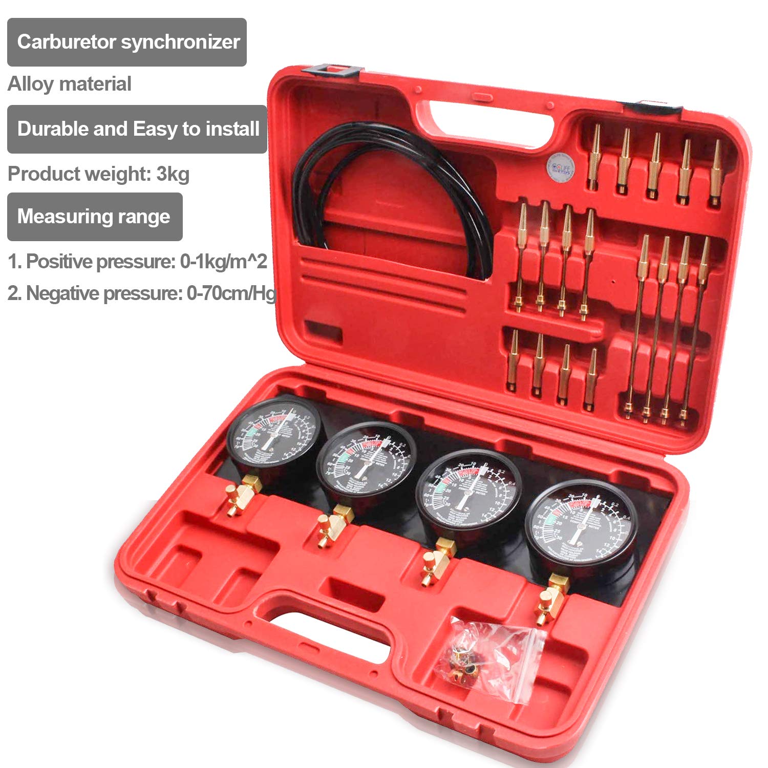 Ikodm Tester sincrono per 4 carburatori tester sincronizzatori per carburatori orologi sincronizzati auto moto tester sottovuoto