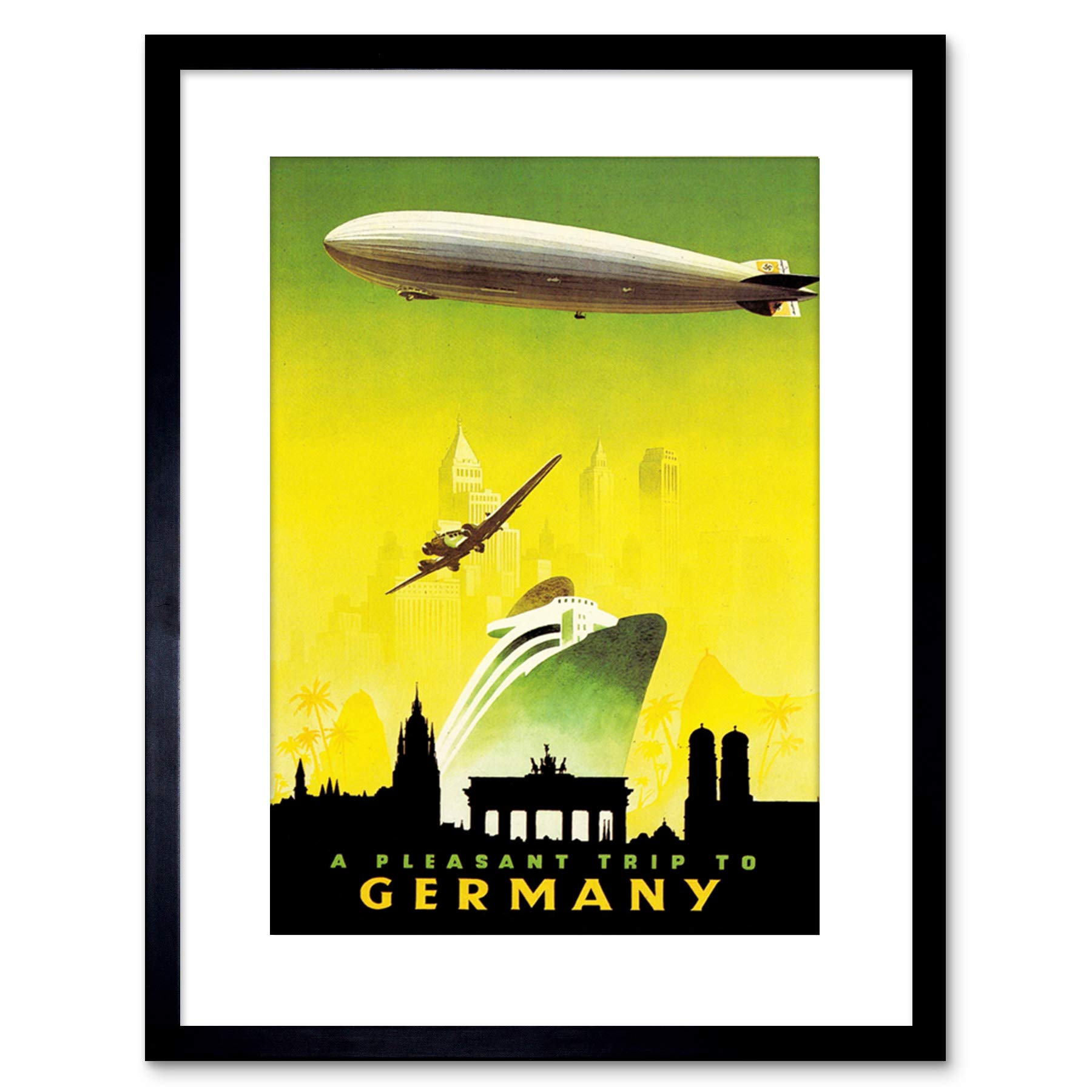 Wee Blue Coo 9x7 '' TRAVEL BOAT AIRSHIP ZEPPELIN PLANE BERLIN FRAMED ART PRINT F97X1237