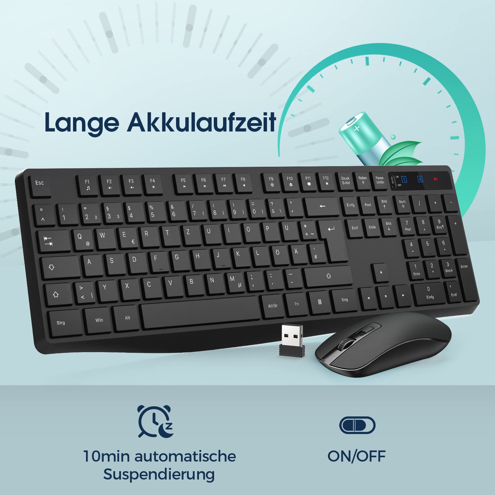Set Tastiera E Mouse Wireless Acer – Layout QWERTZ Tedesco – Silenzioso E Multimedia, Colore Nero