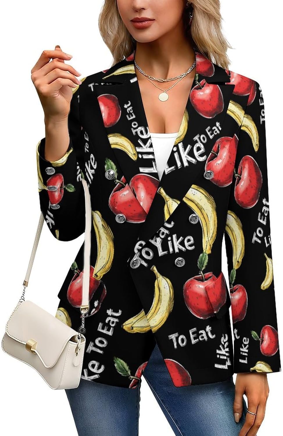 I Like to Eat Apples and Bananas Women's Blazer Long Sleeve Suits Business Casual Blazers Jackets Lapel Open Front Suit