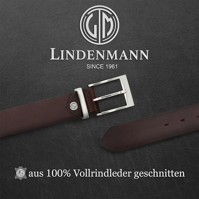 LINDENMANN Riem heren volledig lederen riem van rundleer, 35 mm breed LINDENMANN Riem heren volledig lederen riem van rundleer, 35 mm breed