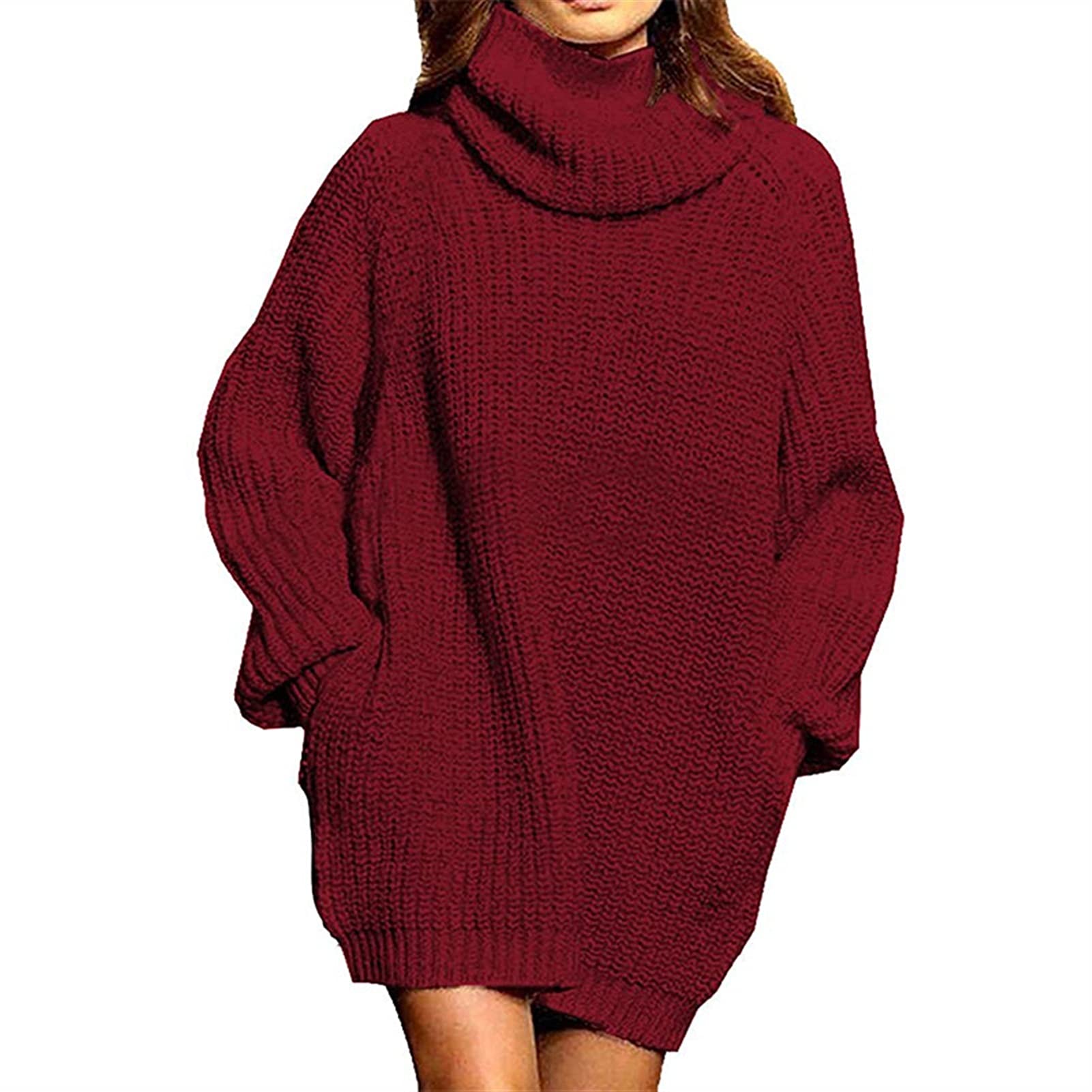 Pulls pour Femmes Robes de col Rouleau Libres for Femmes surdimensionnées à Manches Longues à Manches Longues Robe chandeuse midi Tricot Col Rond Chandails (Color : Blue, Size : L)