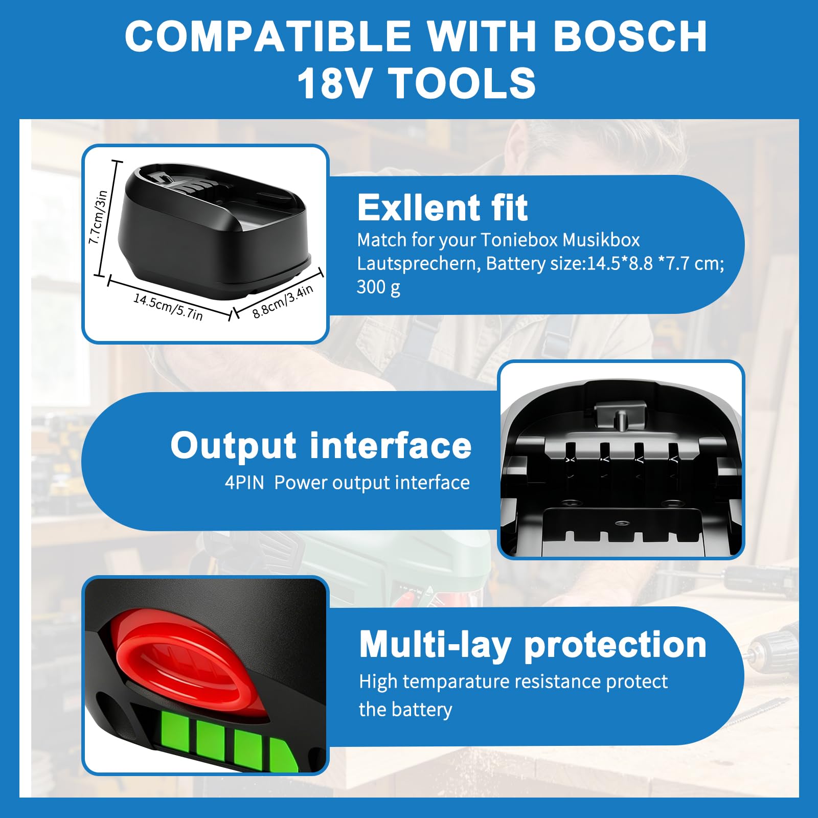 2 confezioni da 18 V 3,0 Ah di ricambio PBA 18 per batteria Bosch PBA, PSB
