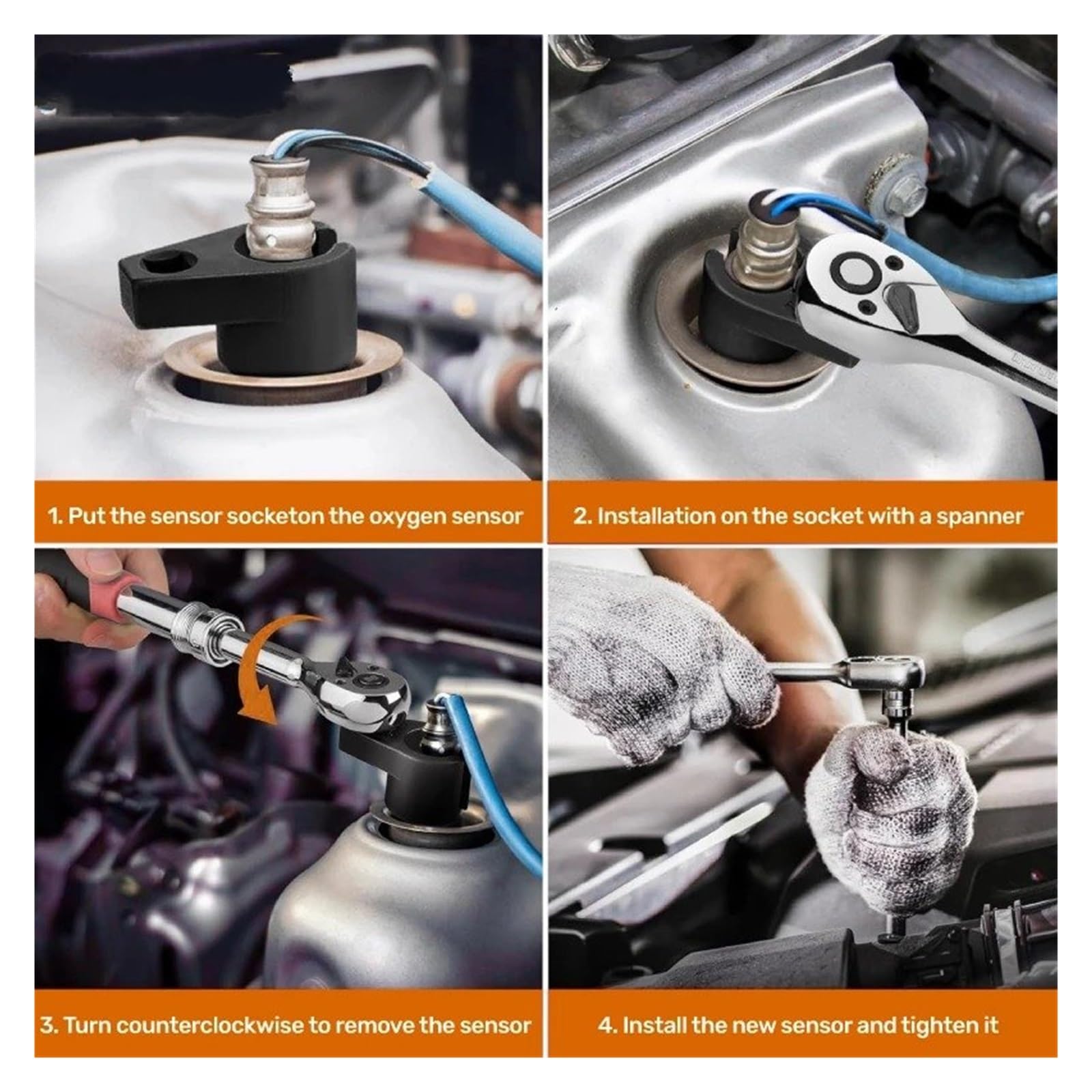 NOX Sensor Óxido Nitrógeno 3/5/7/10 Piezas Universal O2 Oxígeno Sensor Lambda Llave De Vaso Herramienta Removedor Kit De Herramientas De Extracción(7PCS)