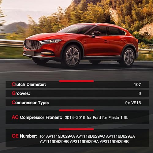 Miniatura 2 de cciyu Compresor de aire acondicionado 2014-2019 apto para Ford Fiesta 1.6L AC Compresor