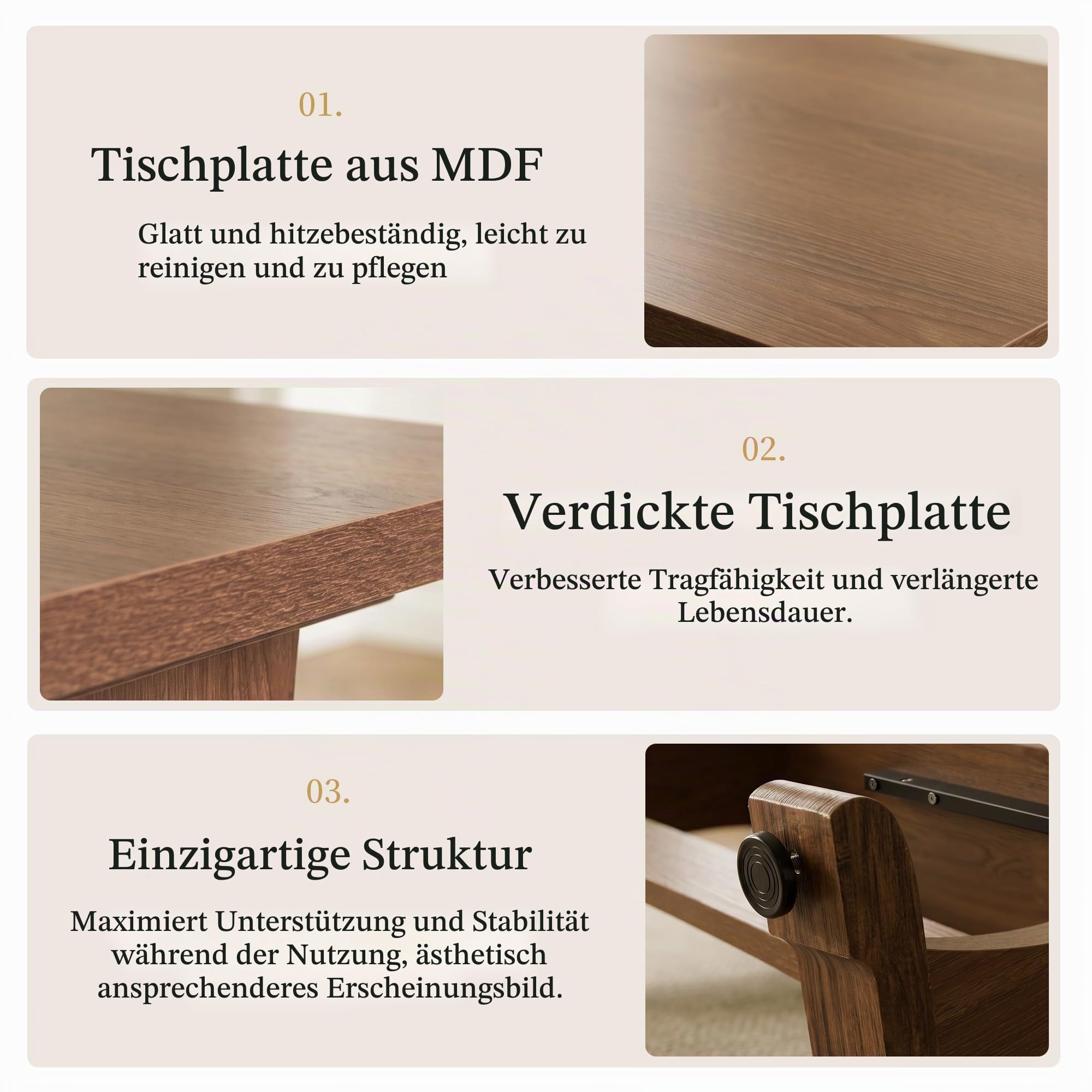 JIEXI Esstisch 160 cm mit 6 Stühlen, Essgruppe MDF-Esstisch und Stuhl-Set für 6 Personen, Moderne Bauernhaus-Küchen-Esszimmer-Möbel (Brauner Esstisch)