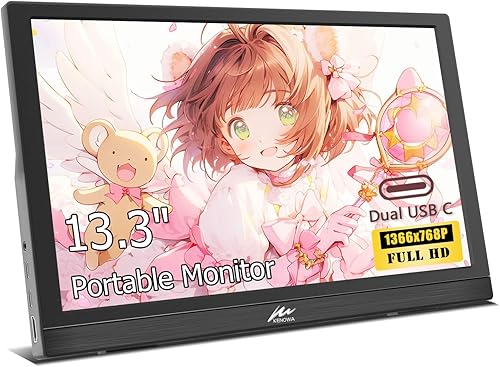 Kenowa Monitor portátil de 13.3 pulgadas FHD 1366x768P LED Pantalla externa con USB-C HDMI, monitor de viaje para Latop PC Phone Mac PS45 Xbox,