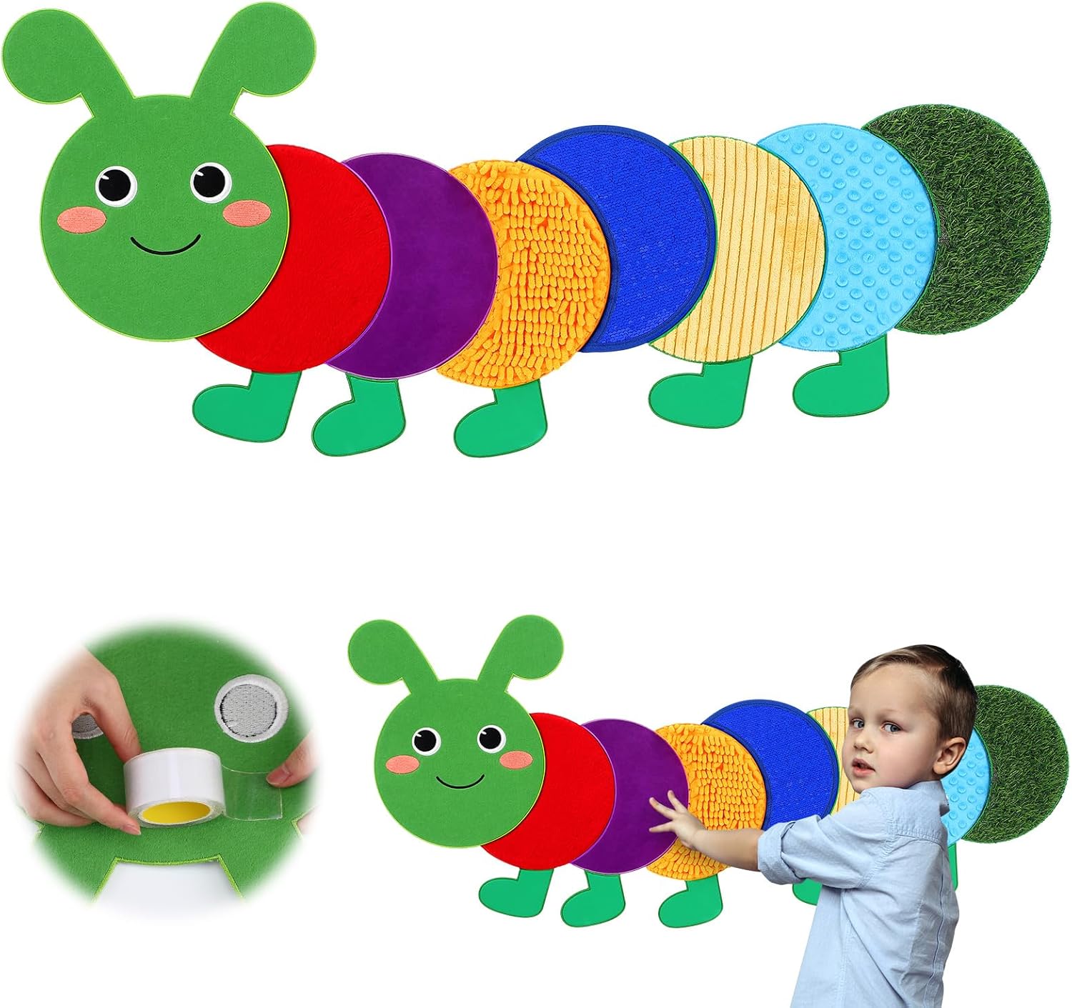 Drydiet Caterpillar Sensory Wall Panel for Kids Sequin Busy Board Play Room Daycare Toys Sensory Tiles for Wall and Floor Textured Mats and Squares for Autism Children Toddlers Classroom Activity