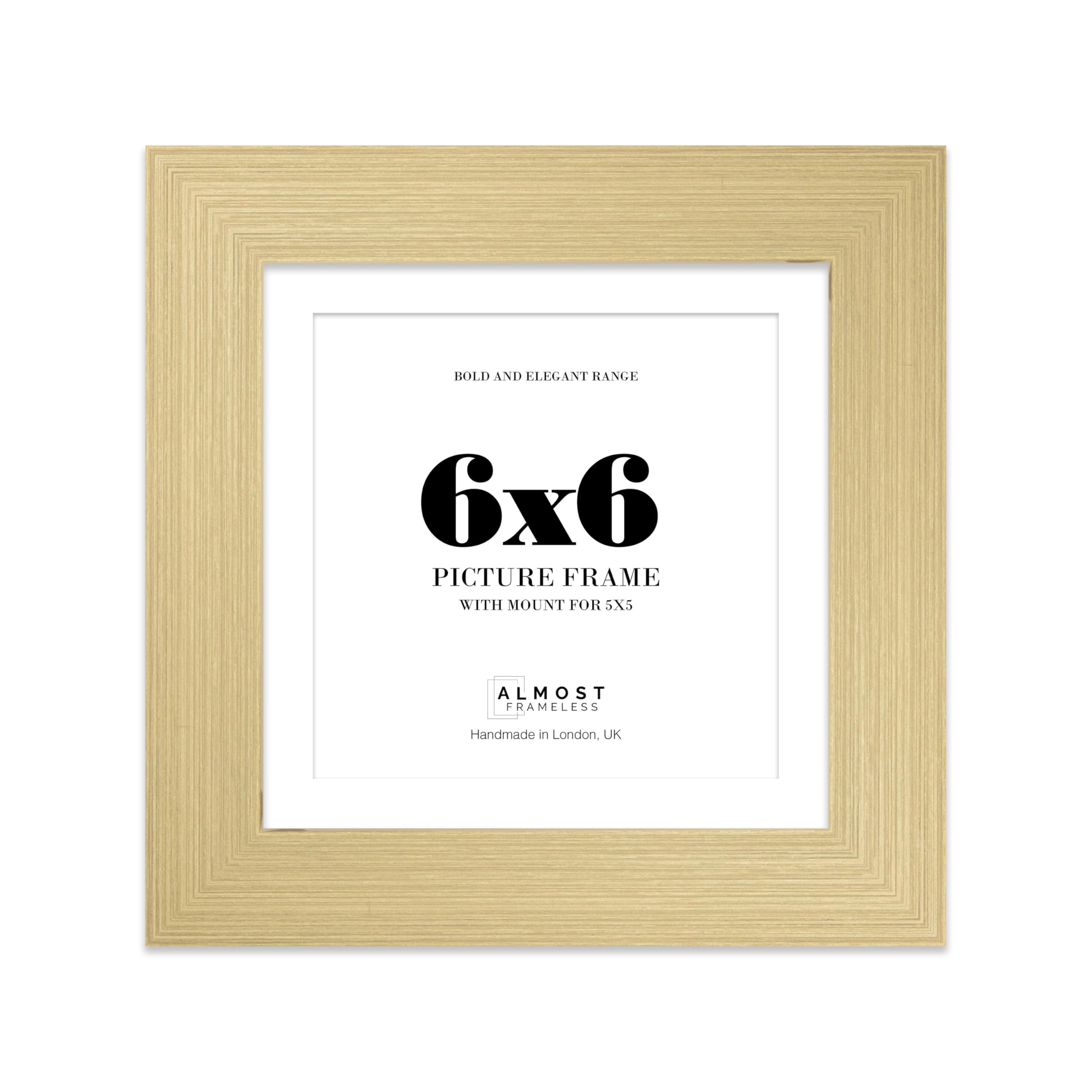6x6 Gold Square Frame With Mount for 5x5 Pictures 28mm Edge Frame Display with Wall Hooks and Kickstand, 1 Pack
