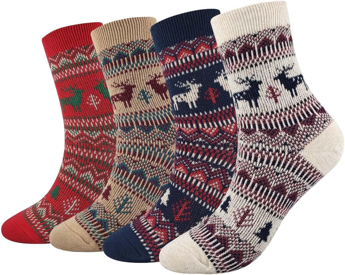 Women's Cotton Blend Knit Crew Socks, Soft Everyday Nordic Style Set – Colorful Patterns, Made in Korea