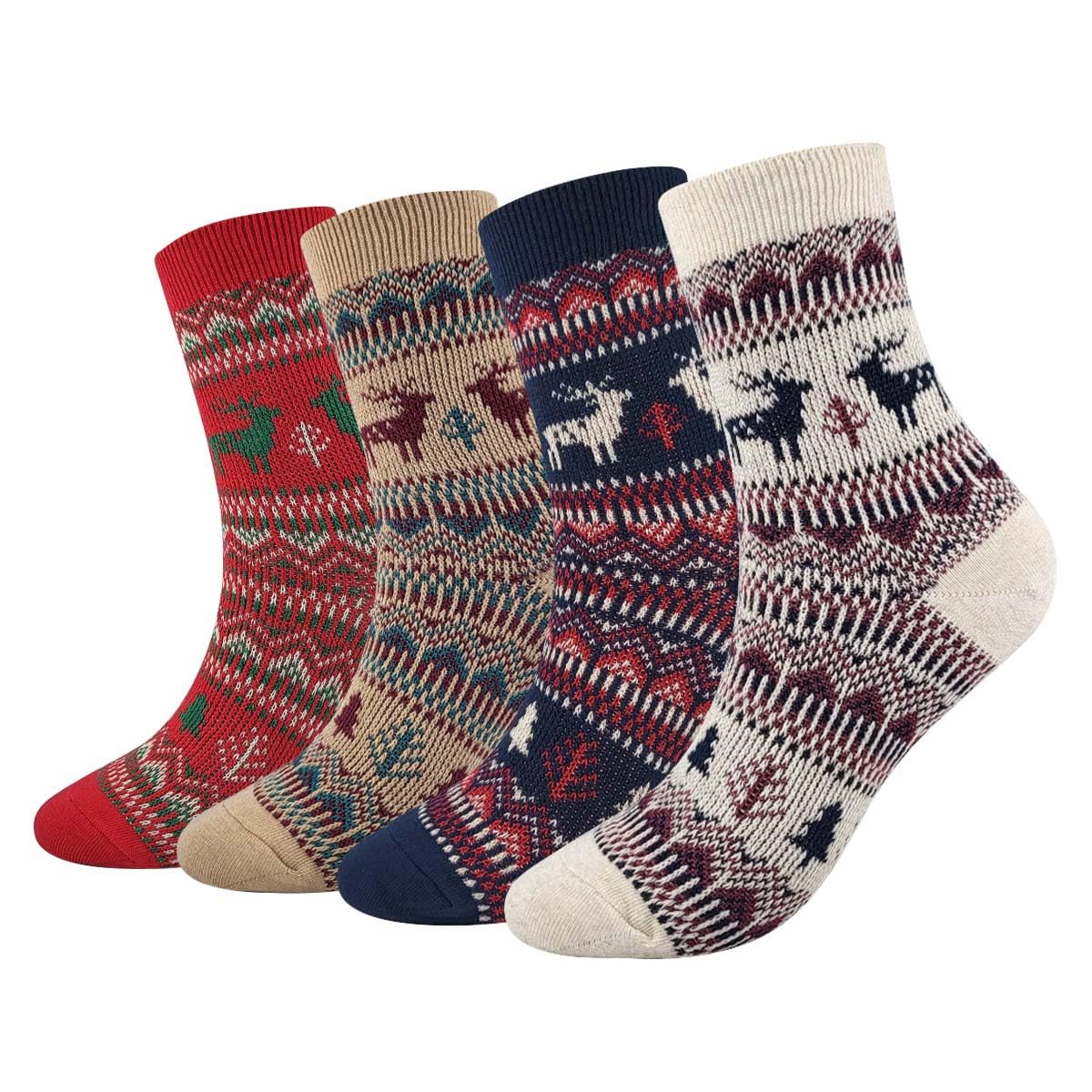Women's Cotton Blend Knit Crew Socks, Soft Everyday Nordic Style Set – Colorful Patterns, Made in Korea
