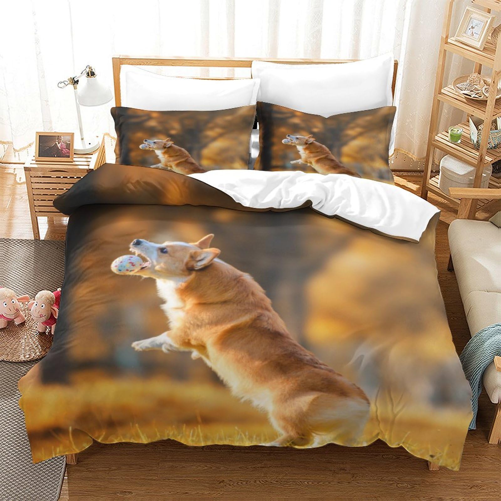 Housse de couette Corgi anti-sueur pour un sommeil réparateur king