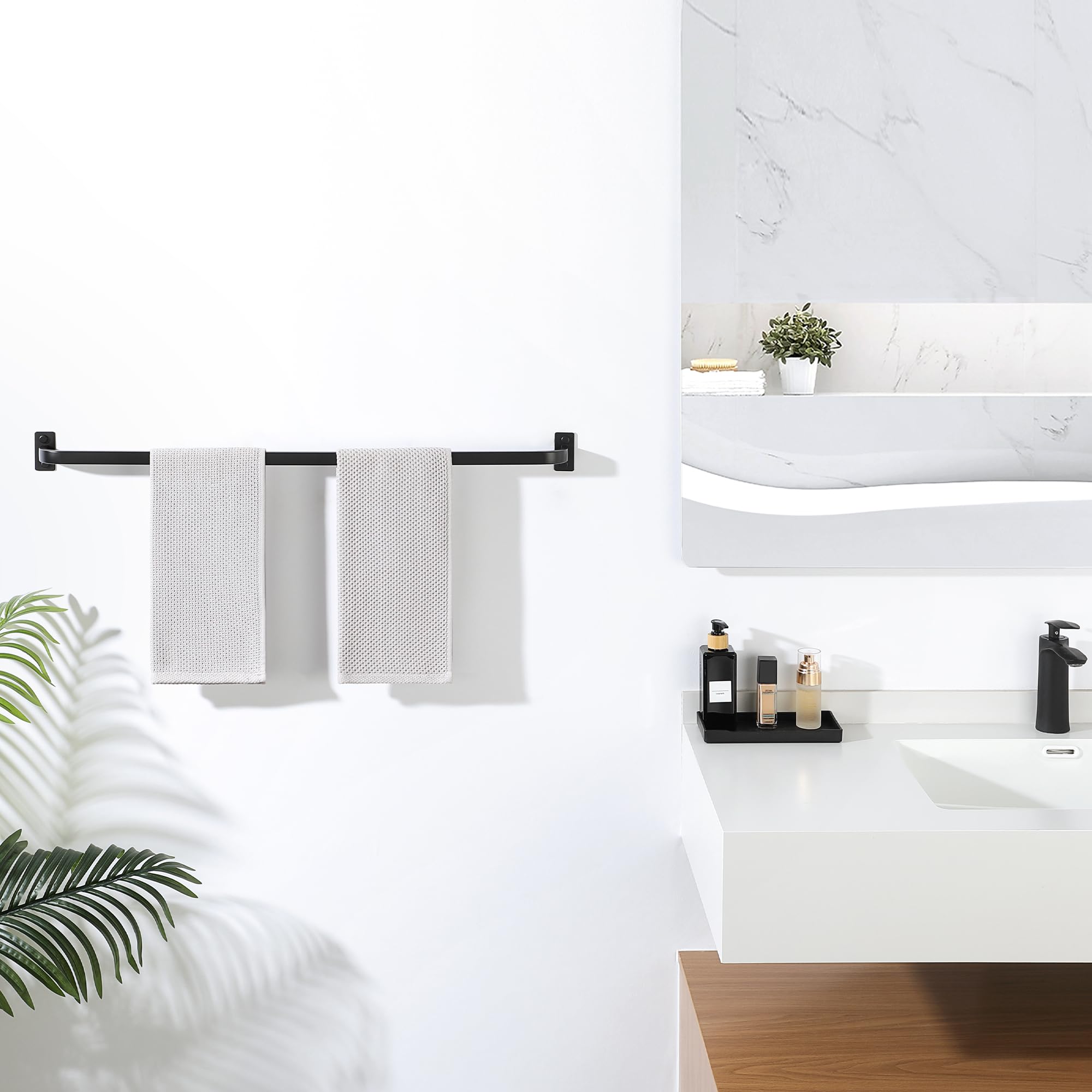 Mooche Toallero negro montado en la pared, soporte para toallas de mano de 80 cm, barra de toalla individual de acero inoxidable SUS304 para baño, cocina y hogar