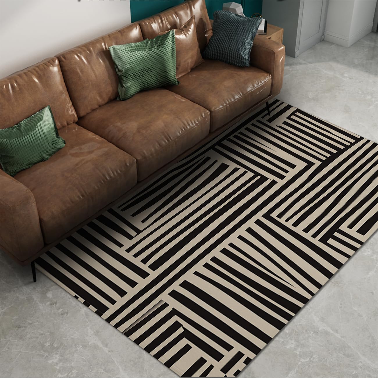 Tapis à poil bas Urban Geometry moquette antidérapante 80x120cm