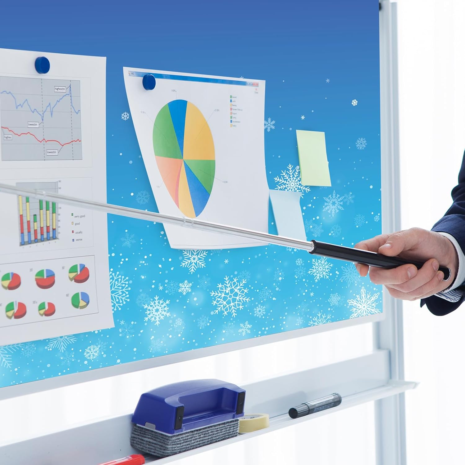JarThenaAMCS Christmas Bulletin Board Roll Xmas Blue Snowflakes Waterproof Erasable Bulletin Board Paper Roll for Winter Holiday Home Office Classroom Art Craft Wall Decoration, 17 in x 32.8 Ft