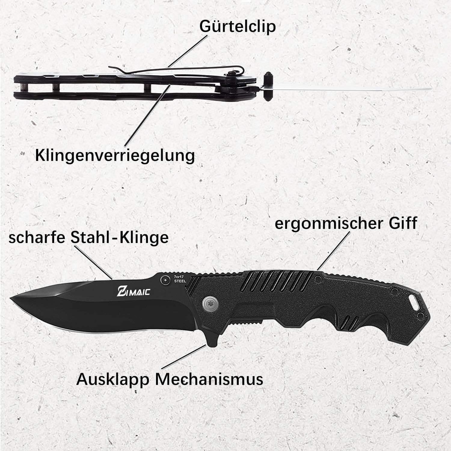 Taschenmesser Klappmesser Set - Extra Scharfes Einhandmesser mit Hochwertiger Titaniumklinge aus Edelstahl - Outdoor Messer Rettungsmesser