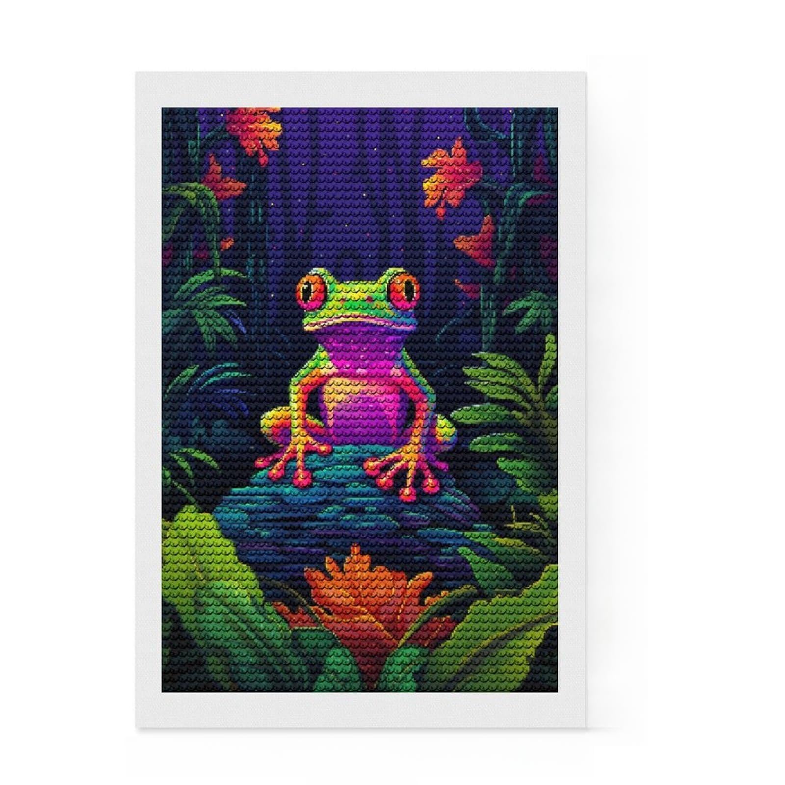 Junmoney Tropical Frog Pixel Art Diamond Style Art Kit 8"x12", Farmhouse Decor, Relaxing DIY, with Tool Kit, Thoughtful Present, DIY