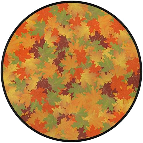 Miniatura 2 de Colorful Autumn Maple Leaves Round Rug, 3 Ft Washable Soft Circular Floor Mat, Non Slip Low Pile Area Rugs for Kids Room Bedroom Bathroom Laundry