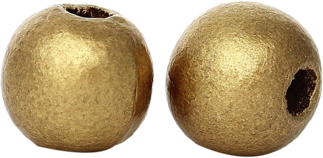 Round Wood Beads 10mm x 9mm Diameter with 3mm Hole, Gold, 500 - Image 3