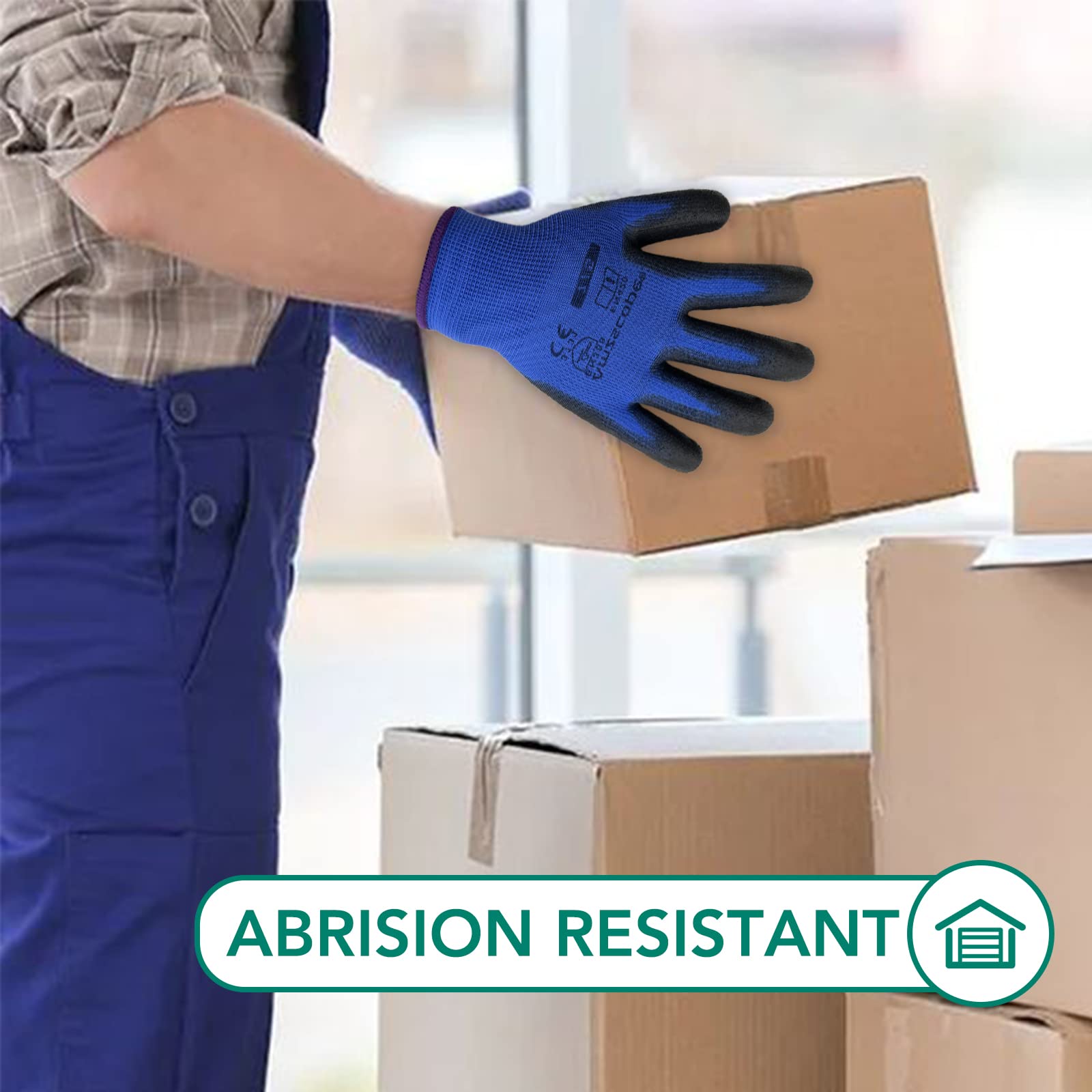 Guantes de trabajo, paquete de 12 pares, para hombres y mujeres, con agarre de revestimiento de poliuretano, guantes de jardinería ligeros, guantes mecánicos delgados, guantes de trabajo de