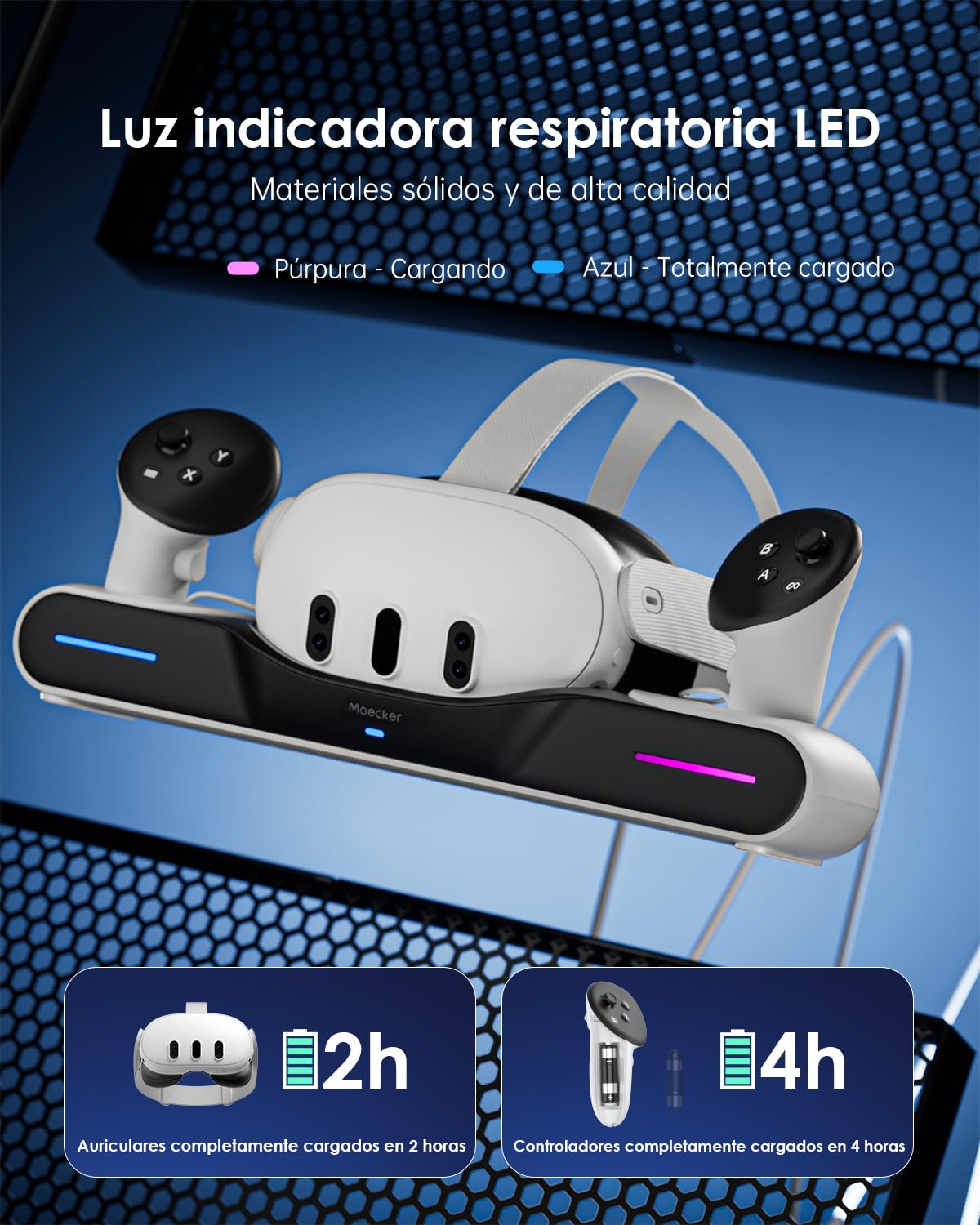 Rápida Estación de Carga para Quest 3 Base de Carga para Quest 3 Soporte para Controladores de Auriculares con Carga Directa con 2 Baterías Recargables Accesorios para Quest 3 - S3