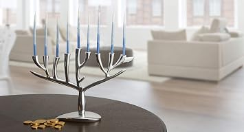 Nambe Tree of Life Menorah, 13.5 x 9-Inch Hanukkah Candle Holder Sculpture Crafted from Signature Alloy, Modern Judaica Art & Jewish Holiday Decor for Home Centerpiece & Gift Display