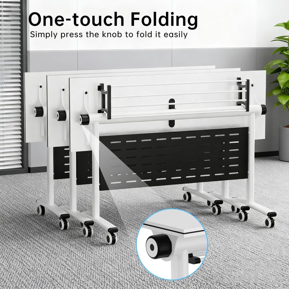 6Pack Folding Conference Table with Storage Shelf,Modern Mobile Meeting Desk, Commercial Conference Room Table with 360°Quiet Locking Casters for Seminar,Classroom Library,Training Center,Office