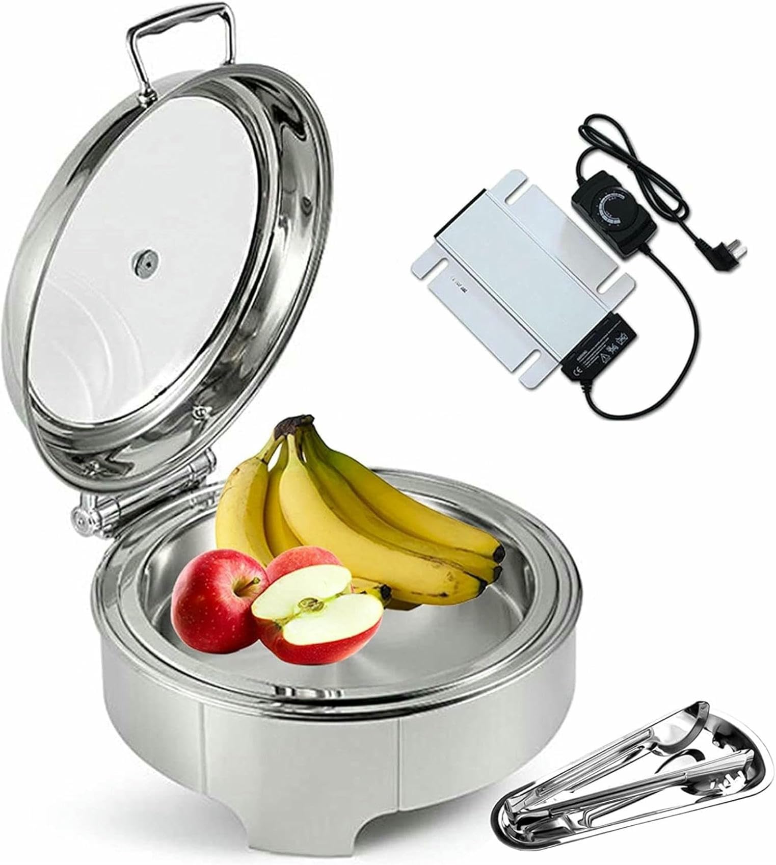 Chafing dish électrique en acier inoxydable avec couvercle en verre visible