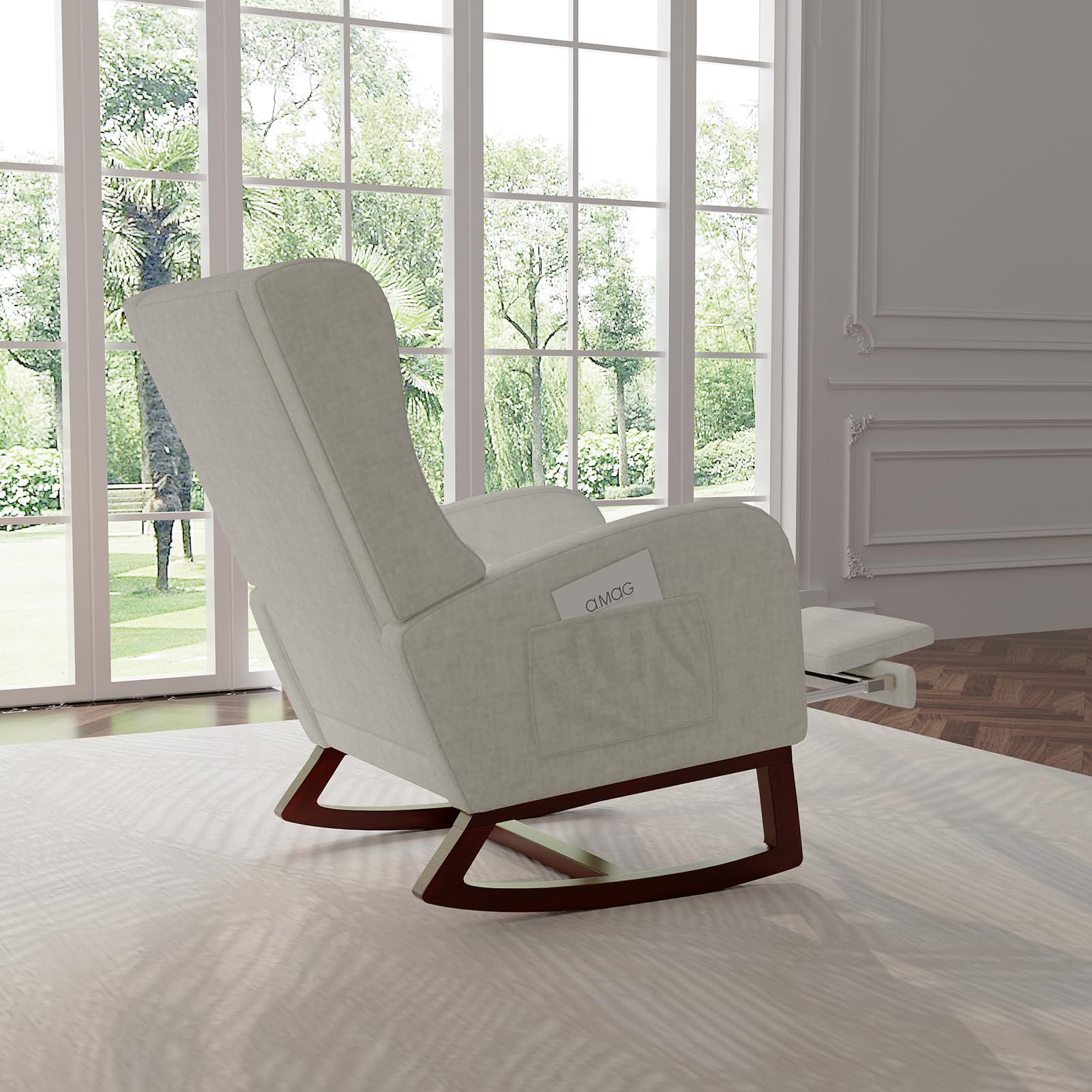 jeerbly mecedora con reposapiés, escandinavo sillón de relajación, silla para lactancia, sillón de salón dormitorio, hasta 110 kg, 67 x 64 x 99 cm, gris