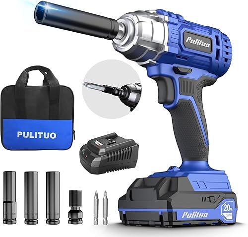 Miniatura 1 de PULITUO Llave de impacto inalámbrica de 12 pulgada, pistola de impacto de energía eléctrica de 20 V, diseño ligero, 2000 in-lbs de alto par, 3600
