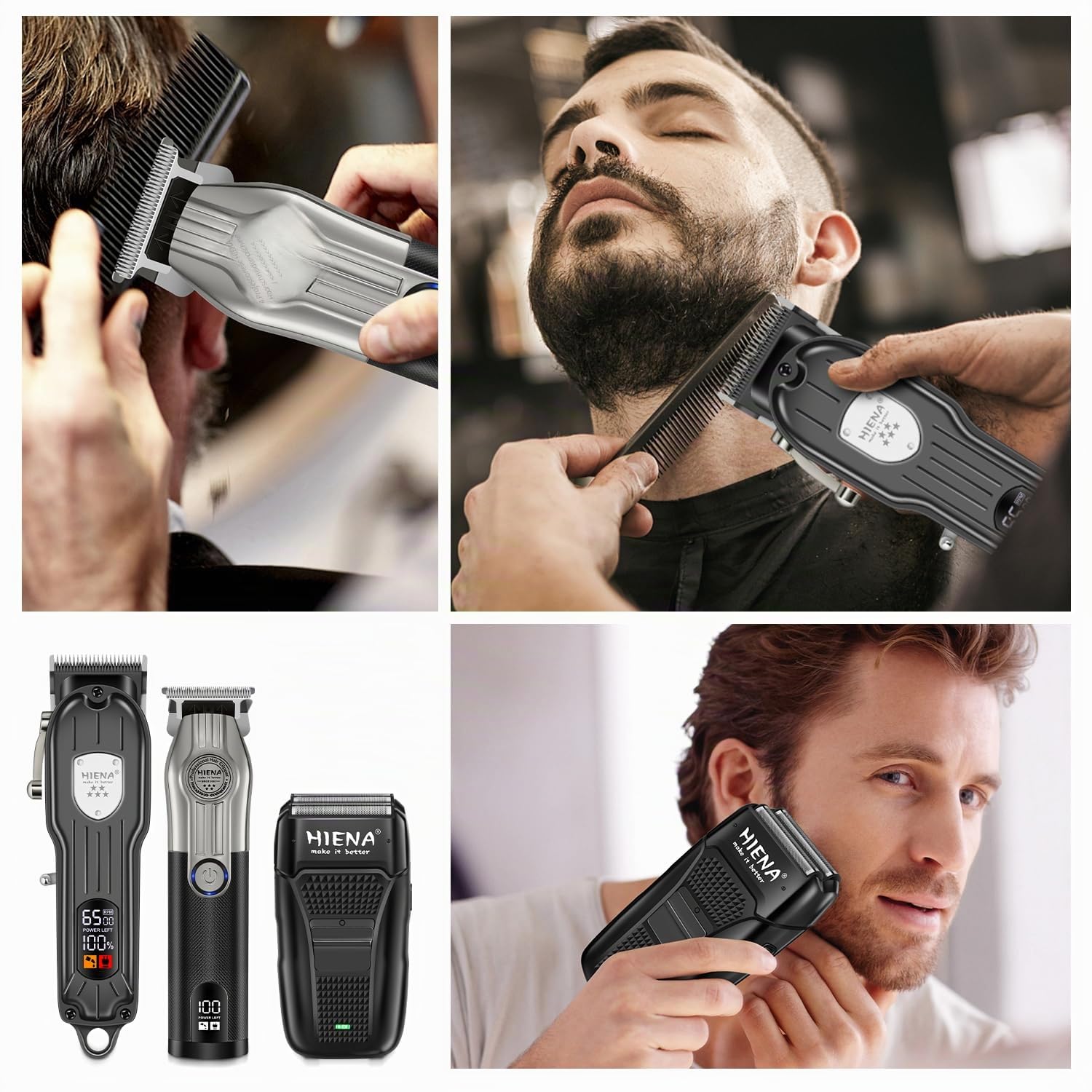 HIENA PRO Professionelle Haarschneidemaschinen für Herren, kabellos, elektrisch, Bartschneider und Folienrasierer, Set, Heim-Haarschneide-Set, Typ-C, wiederaufladbar, für Friseurschermaschine mit
