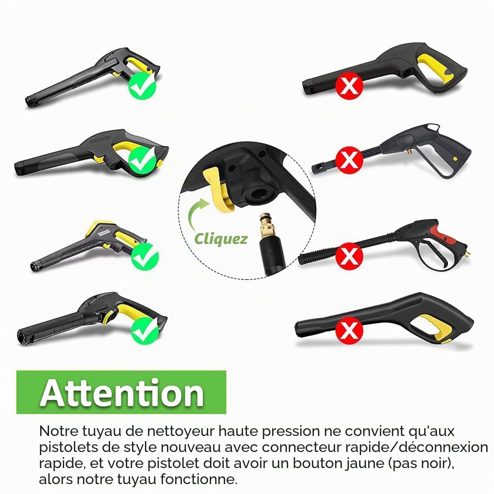 Tuyau de rechange super flexible pour nettoyeur haute pression - 10 m - 200 bar - Tuyau résistant aux torsions pour nettoyeur Kär-Cher K Series - Pour Kar-Cher K2-K7 - Connecteur rapide - Accessoires