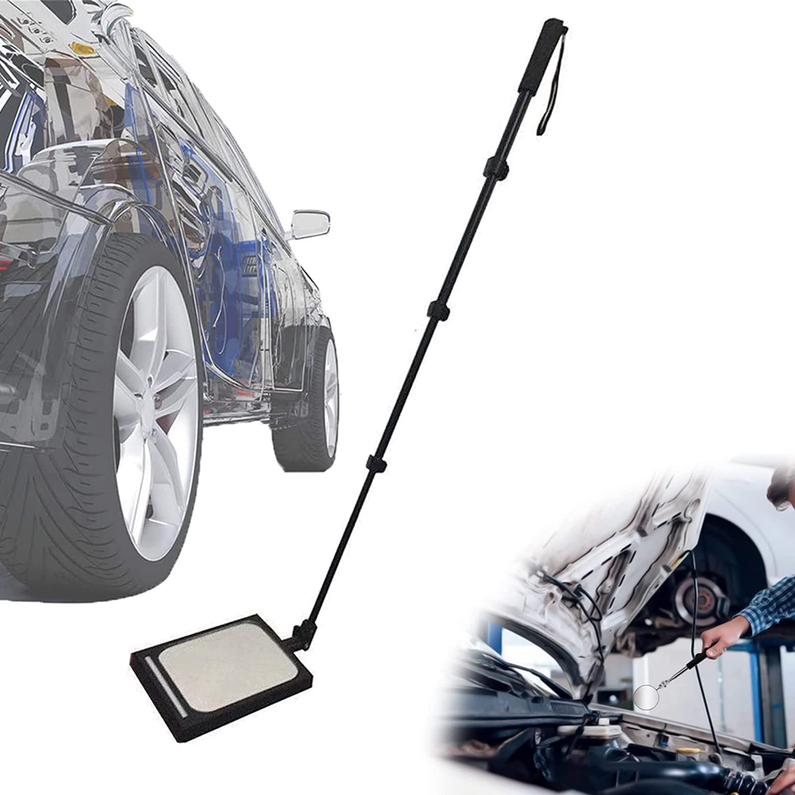 YNIYUJKL Under Vehicle Inspection Mirror, Universal Folding Telescopic Round Mirror,With Led Light,For Inspecting Cars/Machines