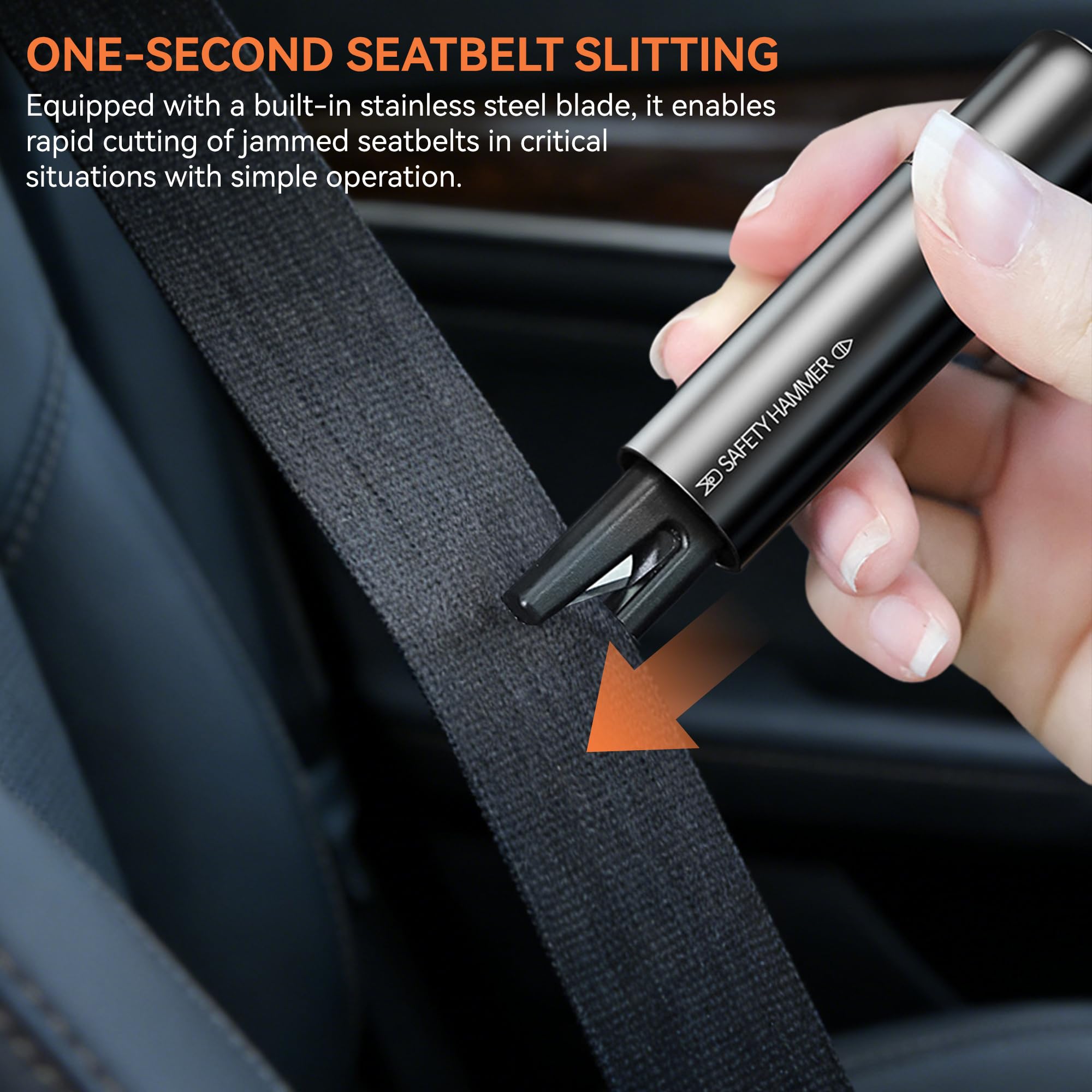 2 Pack Car Safety Hammer Escape Tool, 2 in 1 Seat Belt Cutter and Window Breaker with Test Glass, Heavy Duty Car Window Breaker & Glass Cutter for Vehicles, Emergency Seatbelt Cutter (Red & Black) — view 4