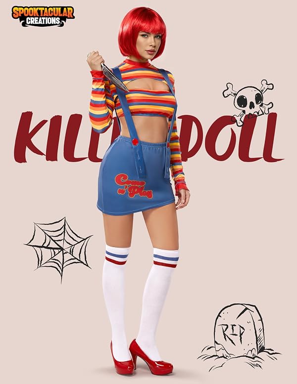 Spooktacular Creations Scary Killer Doll Costume with Wig and Toy Knife, Halloween Costumes for Women Adult 2025 by Spooktacular Creations - Image 2