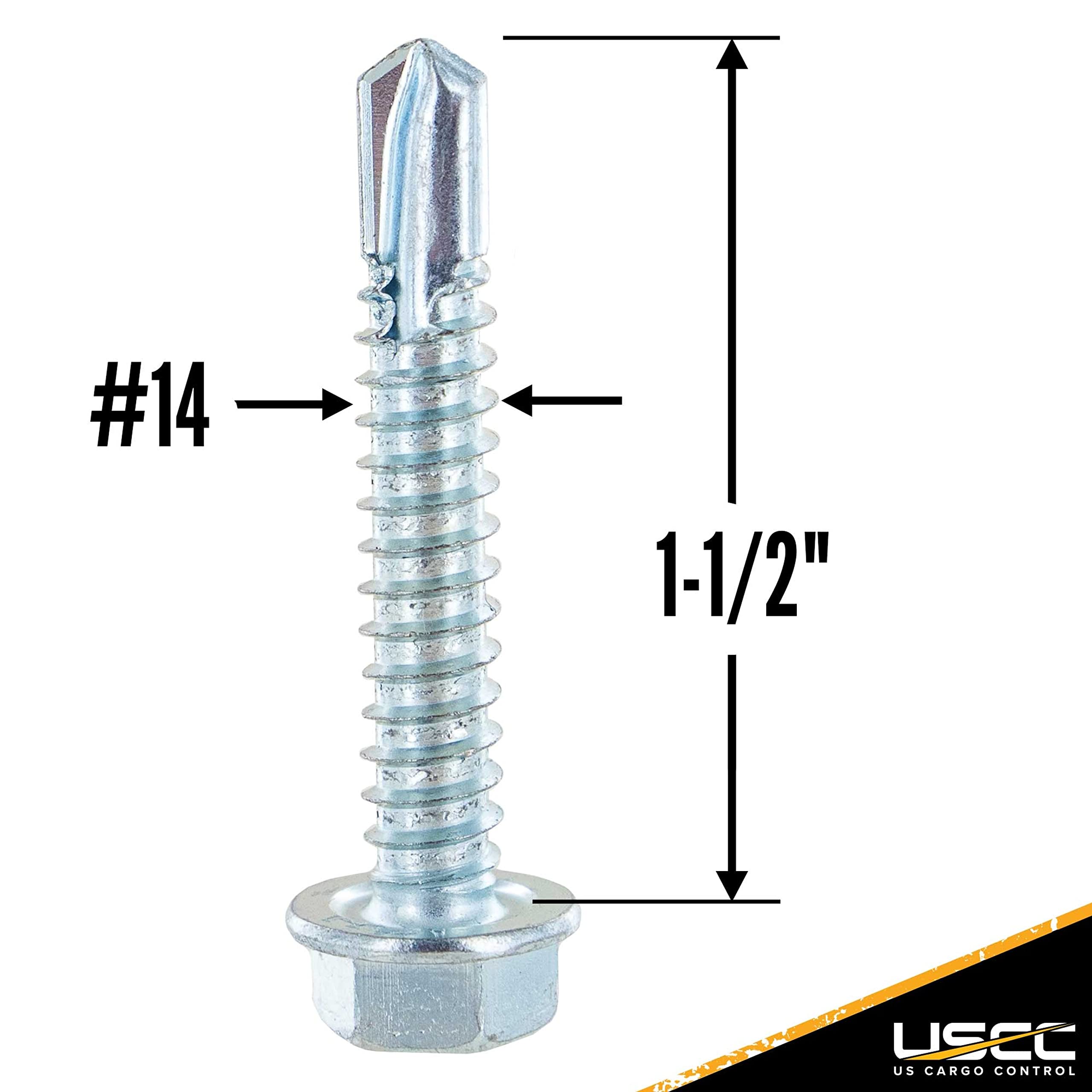 US Cargo Control E Track Fasteners, 1-1/2 Inch Hex Screw, Self Drilling Tip, Easily Install E Track in Your Trailer, 10 Pack
